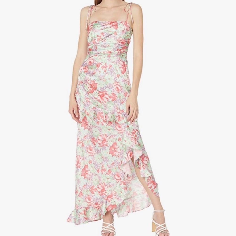 Wayf satin ruffle maxi dress